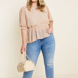 Floral Puff Sleeve Peplum 3/4 Sleeve Plus Blouse